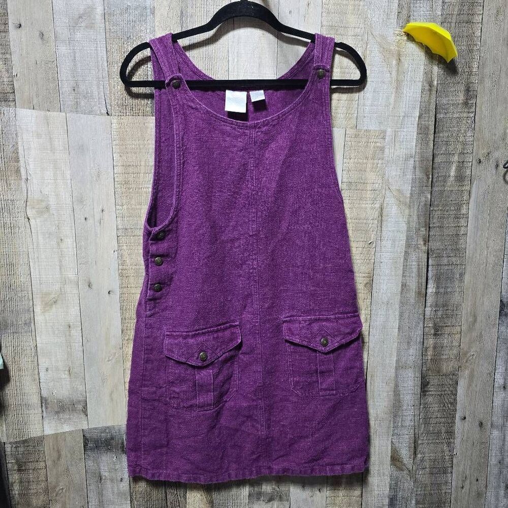 Christopher & Banks Vintage 90s Purple Linen Jumper Overall Dress Small Cottage